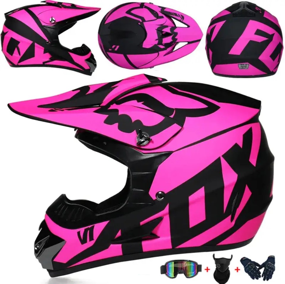 Motocrossová přilba FOX růžová SET